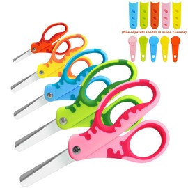 CCR Kids Scissors,Children Safety Scissors with Cover,13.5cm Soft Grip Handed Kids Scissors,for School Classroom Children's Art and Craft Supplies,Assorted Color,Set of 5.