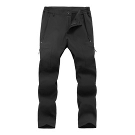 Gash Hao Mens Waterproof Ski Snow Pants Hiking Softshell Cargo Fleece Lined Warm Insulated Outdoor Fishing Pants（620BLACK 32X30）