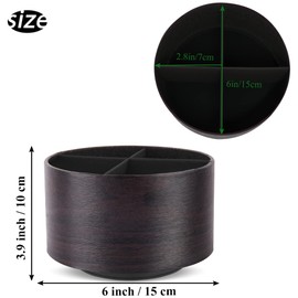 Czzmy Round Leather Art Supply Organizer,Remote Control Holder,360 Degree Spinning,Multi-Functional Pencil Holder,4 Compartments Desktop Stationary Organizer(1-Dark Brown)