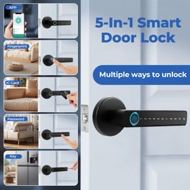 Fingerprint Door Lock, 5-in-1 Smart Fingerprint Door Knob, Smart Biometric Keyless Entry Lock, Biometric Door Lock with Smart App Code Backup Key for Bedroom Home Office Apartment