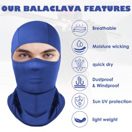 Achiou Balaclava Face Mask, Ski Mask for Men Women Football, Lightweight Sheisty Mask, Ninja Shiesty Sun Hood UV Protection Blue