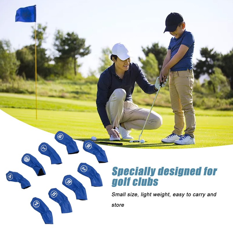 9Pcs Golf Iron Head Covers PU Waterproof Golf Club Headcovers