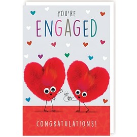 Tracks Publishing Engagement Congratulations Card - Engagement Card with Fluffy Love Heart Proposal Design and Fluff and Googly Eye Embellishments