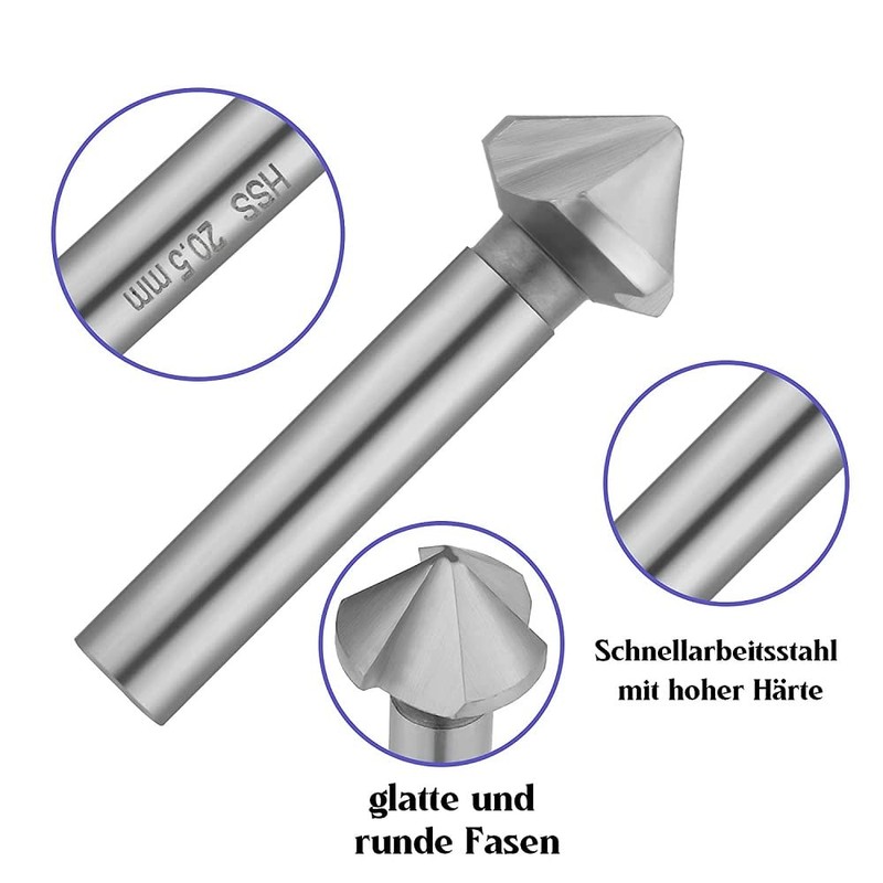 Fixinus 6-Piece Countersink Set Metal HSS 90° HSS Countersink Deburring