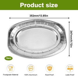 WZHHDM Oval Serving Platter, 15 Pack Aluminium Foil Party Platters, Disposable Aluminium Foil Serving Platter Trays, Aluminium Foil Party Platters Reusable Serving Platter 35 x 23 cm