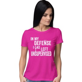 Go All Out Large Cyber Pink Womens in My Defense Funny T-Shirt