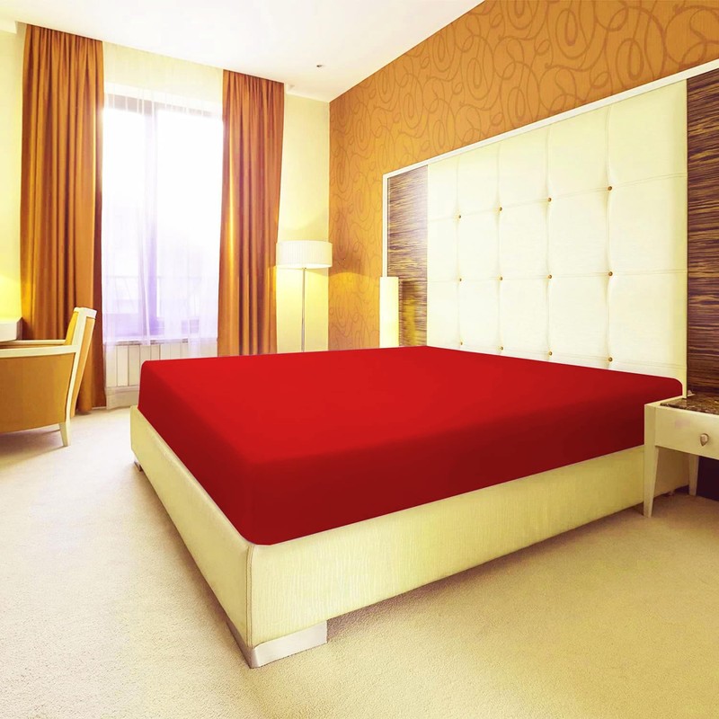 EV DEKOR®MF0001 Fitted Sheet King, Red - Deep Pocket Bedsheet