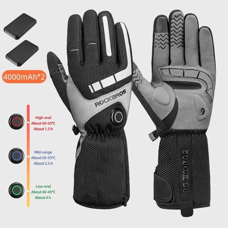 ROCKBROS Heated Gloves Electric Rechargeable Battery Thermal Mittens Gloves Men