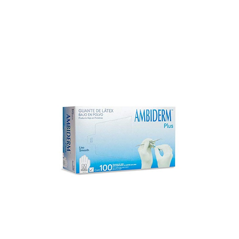 AMBIDERM - Guante Ambiderm Plus Liso Blanco Mediano Caja con