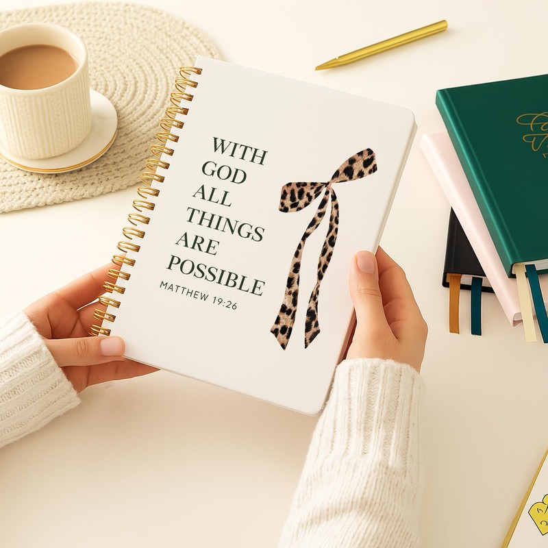 FGFK Coquette Leopard Print Bow Christian Notebook Journal, With God