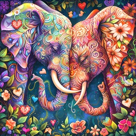 QQYRHN 5D Colourful Elephant Diamond Painting Kit for Adults Beginners Flowers Diamond Art Kits Complete DIY Couples Diamond Embroidery Set Perfect for Relaxation and Decoration 30 x 30 cm