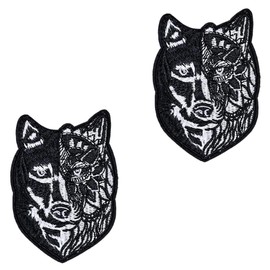 2 Stück Doppelgesichter Wolf Lustiger Patch Bügelbild Aufbügler Iron On Sew On Flicken Taktisch Abzeichen Militär Applikation für Weste Rucksäcke Jacke Kleidung Taschen T-Shirt Baseballkappe