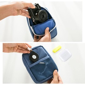 iSuperb コード・ケーブルオーガナイザー ACアダプタ用ポーチ デジタル機器収納ケース PC周辺小物収納 アクセサリーケース マウス収納 汎用ポーチ モバイルバッテリー用 収納 7色選択可 ケーブルクリップ 配線止め 配線整理 コードホルダー デスク周り(青い)