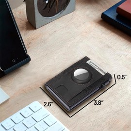 Rilucere AirTag Pop Up Wallet for Men, Genuine Full Grain Leather Wallet with Air Tag Holder, Slim, Smart, Minimalist, RFID Blocking, ID Window, Leather Airtag Wallet for Men