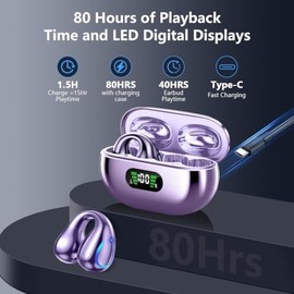 Auriculares de conducción ósea de oído abierto, Bluetooth ligeros con clip, cómodos con pantalla digital, estuche de carga, auriculares deportivos con
