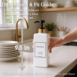 Shampoo and Conditioner Dispenser - Modern Gold Design Large 27oz Shower Soap Dispenser Set of 3, Refillable Empty Plastic Pump Bottles for Bathroom, 6 Waterproof Labels Included, Black