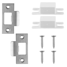 Tabanzhe 2PCS Stainless Steel Door Strike Plate-Door Latch Strike Plate with Dust Box and Matching Screws Replacement Door Latch Reinforcement Plates for Wood Metal Door Jamb Door Latches(Silver)