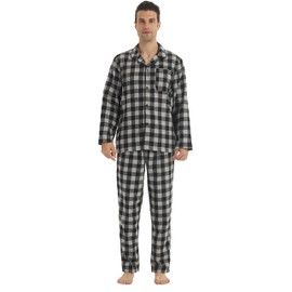 YUSHOW Mens Flannel Pajamas Set Cotton Plaid Pjs Button Down Warm Soft Lounge Sleepwear Top & Pj Pants with Pockets