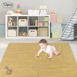 WUSILILU 12pcs EVA Foam Puzzle Floor Mats, 3.88ft² PE Film Covering Interlocking Foam Floor Mats Foam Tiles Exercise Equipment Mats for Living Rooms, Bedrooms, Attics, Balconies (Light Brown, 60*60cm)