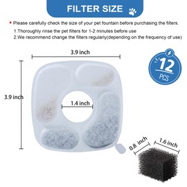 RBAYSALE Cat Water Fountain Filter, 24 Pcs Replacement Filters for 95oz/2.8L Automatic Pet Fountain Cat, Dog Water Dispenser, 3 Triple Filtration System