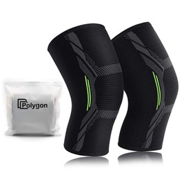 Polygon Knee Support Brace 2 Pack for Men and Women, Knee Compression Sleeve for Running, Weightlifting, Gym, Workout, Sports (X-Large)