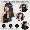 Peluca con Flequillo Natural de Cabello Negro Largo y Liso