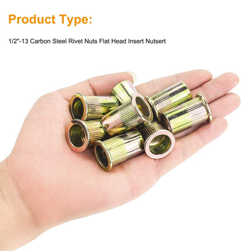Powlankou 50 Pieces 1/2"-13 Zinc Plated Carbon Steel Rivet Nuts