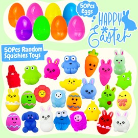 50 Pack Mochi Squishy Toy Easter Eggs, Kawaii Squishy Toy for Easter Theme Party Favor, Easter Eggs Hunt, Basket Filler, Classroom Prize Supplies