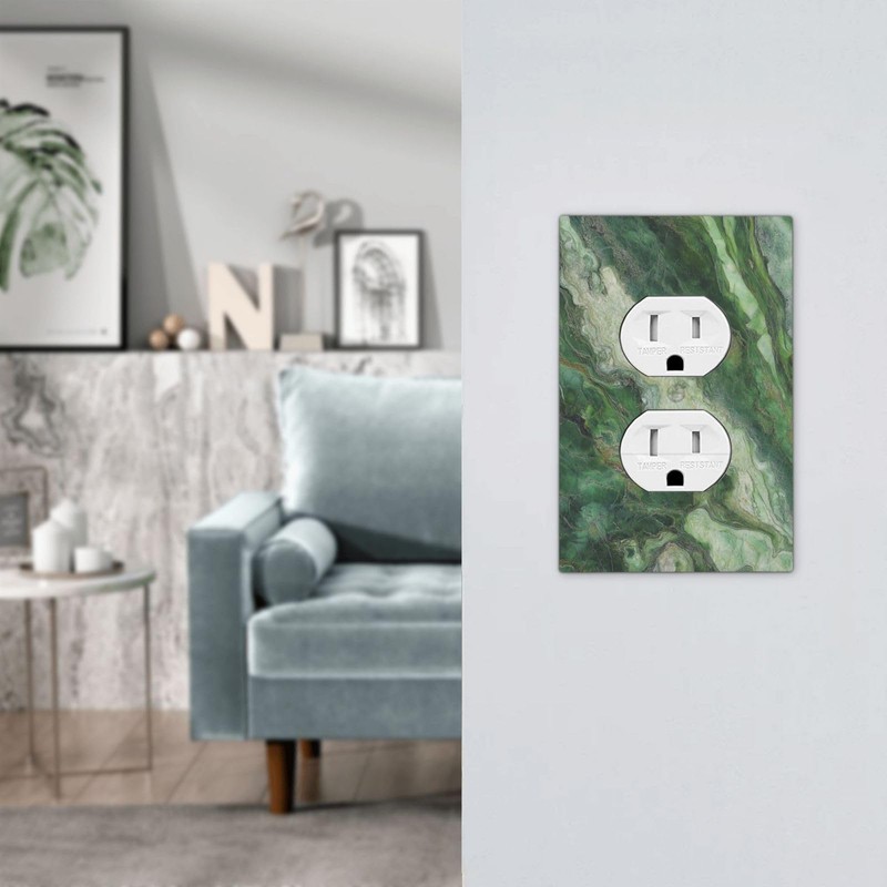 JDAKHD Decorative Outlet Covers Green Marble-Like Texture with Abstract Wavy