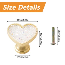 MOROBOR 6PCS Heart Shaped Knobs, Creative Cabinet Drawer Knob Zinc Alloy Single Hole Door Handle for Cabinets Drawer Door Furniture Decorative (White Crystal)