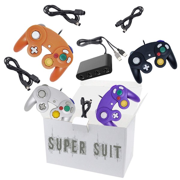 4 Controllers for Gamecube，with 4 Extension Cables and 4-Port USB