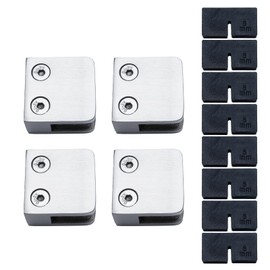 RYPRY Pack of 4 Flat Base Glass Clamps 6-10 mm No Drilling Required Stainless Steel 304 V2A - For Glass Railings, Walls & Pipes with Rubber Inserts (6 mm Glass Thickness)