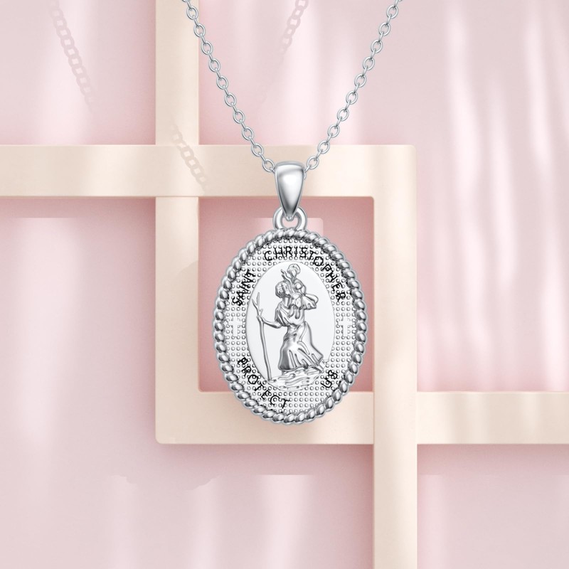 AHTAMOS Saint Christopher Necklace 925 Sterling Silver St Christopher Necklace