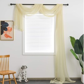 Beige Sheer Window Scarf Valance for Windows Beige Sheer Scarf Curtains 216 Inches Long for Living Room Bedroom Curtain Drapes Wedding Party Canopy Bed 52×216