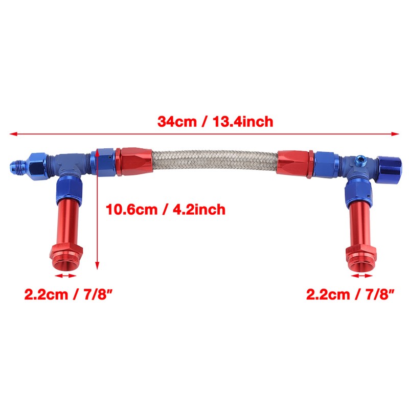 AN8 Braided Dual Feed Fuel Line Kit Carb Fittings for