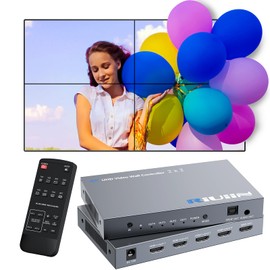 Video Wall Controller 2x2, HDMI 4K Input TV Wall Controller with 12 Modes, 180° Rotation, Edge Masking, Audio, IR Remote and 2x2,1x2,1x3,1x4,2x1,3x1,4x1 Modes, 4 tv Screens into 1 Wall Display
