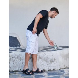 BEST SOUTH Mens Cargo Shorts with 8 Pockets Casual Long Blew Knee Capri 3/4 Pants Relaxed Fit Work Fishing Hiking White 36