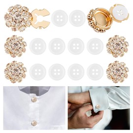 DICOSMETIC Pack of 6 Rhinestone Button Covers for Women 21 x 13.5 mm Brass Cufflinks Button Cover Golden Button Cover Cufflinks with 4-Hole Resin Buttons for Clothing Decoration