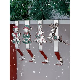 EBANKU Christmas Stocking Hangers for Fireplace,4 Styles Christmas Stocking Holders for Mantle Non-Slip Sturdy Mantel Stocking Hooks for Christmas Holiday Home Decoration Set of 4(Silver)