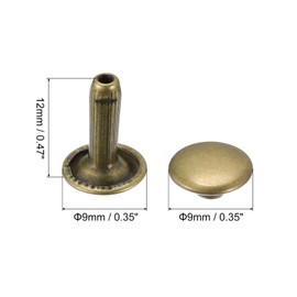 sourcing map Set of 50 Leather Rivets 9 mm Double Cap Rivets 12 mm Height Metal Rivets for Leather Craft Repair DIY Purse Belt Bags Shoes Bronze Tone