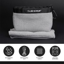 Club Scrub Club Scrub Towel Pro, Golf Club and Ball Cleaning Pouch with Attached Towel, Waterproof Exterior, Clean Face Technology Liner, Machine Washable, Cleans Club Grooves, Waffle-Weave Microfiber (Gray)
