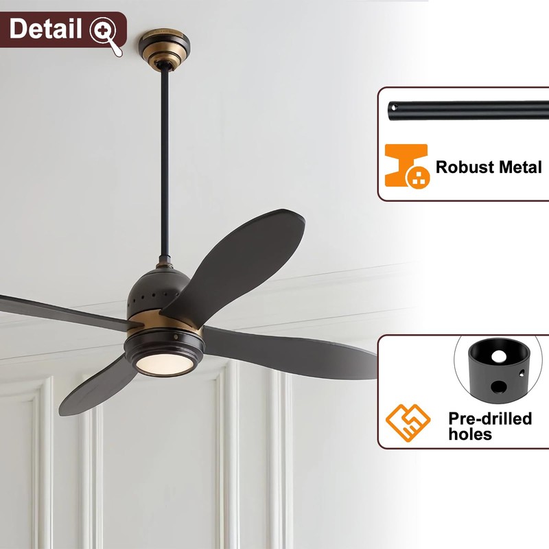 24 Inch Ceiling Fan Downrod, 1" Diameter Matte Black Ceiling