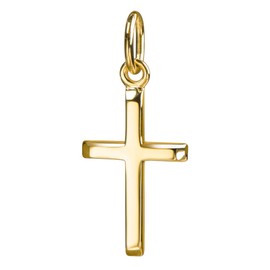JEVELION Small Cross Pendant 585 Gold Gold Cross for Women, Men and Children with Flattened Edges as Chain Pendant 14 Carat with Jewellery Case, With chain: length 45 cm