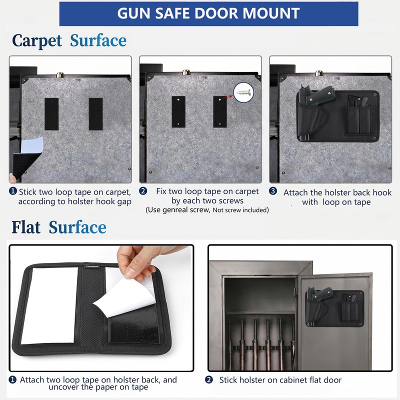 Threehome Upgraded Gun Safe Door Organizer with Strong Adhesive Hook