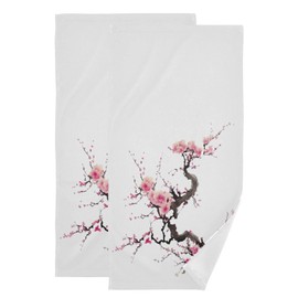 SUMNEESHA Pink Cherry Blossom Hand Towels for Bathroom Set of 2 Traditional Ink Painting Bath Towels Soft Absorbent Decorative Fingertip Towels Face Towels Kitchen Dish Towels 14.4"x28.3"