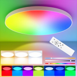 OUILA LED Ceiling Light Dimmable 24 W RGB Colour Changing Ceiling Light with Remote Control 3000 K - 6500 K 2400 LM RGB + CCT Round LED Panel Ceiling Lighting for Living Room Bedroom Bathroom
