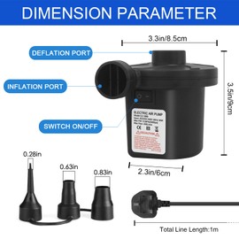 Jsdoin Electric Air Pump, 220V AC/150W 50/60Hz Portable Quick Fill AC Inflator Deflator with 3 Nozzles Pump for Bed Mattress Inflatables Paddling Pool Beach Toys