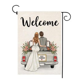 Just Married Wedding Garden Flag 12x18 Inch Burlap Double Sided Outside Marriage Car Welcome Romantic Yard Outdoor Decoration