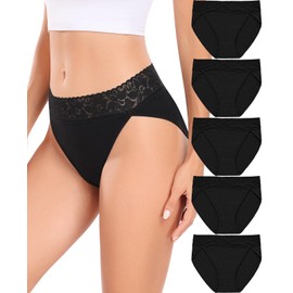 Womens Underwear Cotton Bikini Panties High Cut Lace Panty Stretch Soft Hipster Underpants Breathable Ladies Briefs S-XXL(R3168XL-Black)