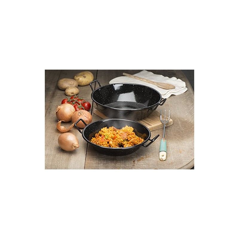 Zinel 4504 Pan Kadai/Wok with Handles, Enamel, Black/White Dots, 26cm
